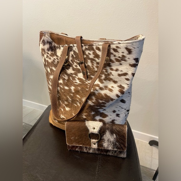Myra Bag Handbags - MYRA BAG / WALLET Tan hair on tote Calf Hair Leather Bag with wallet CHK PIC